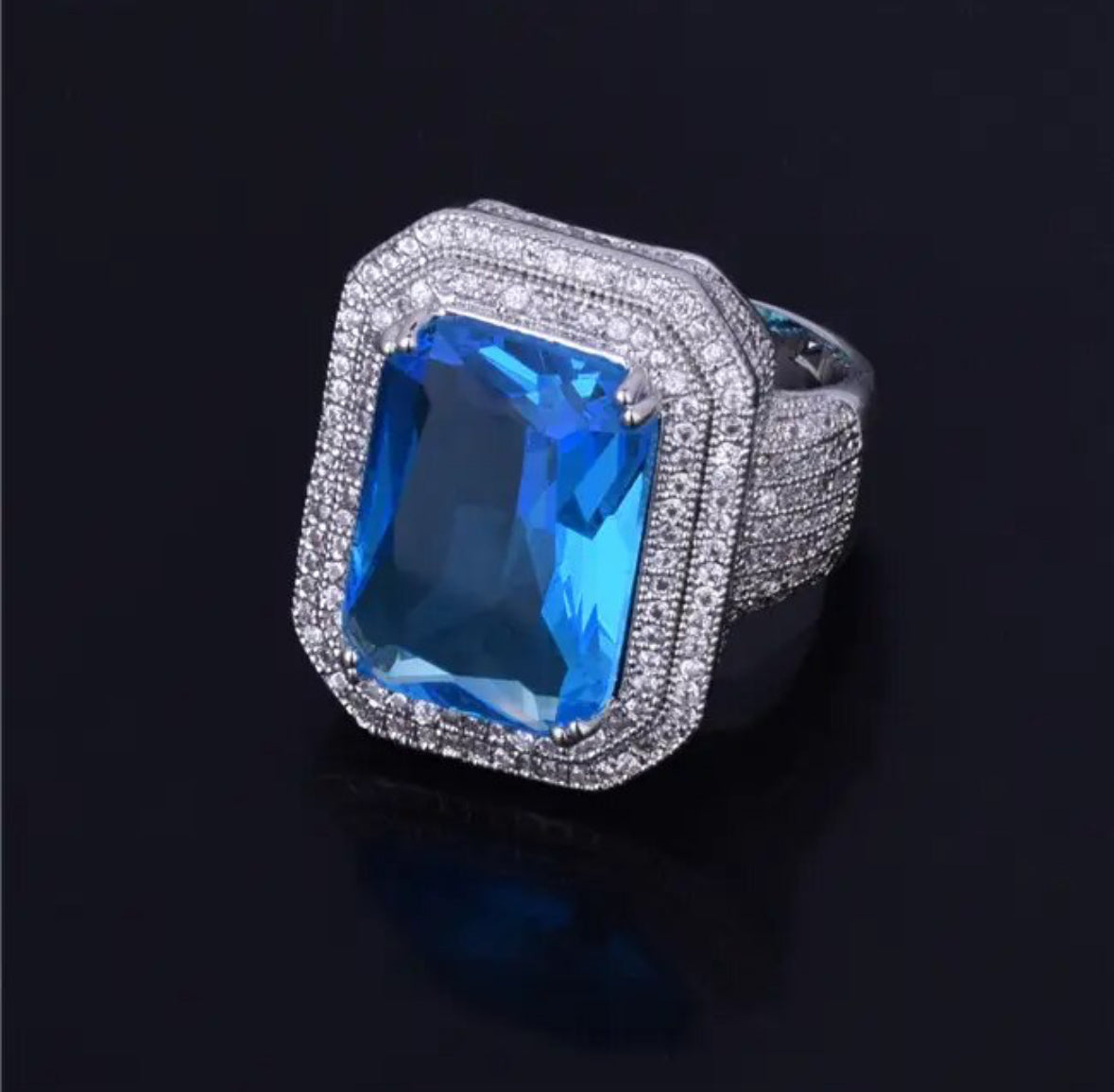 ''CUBIC BLAUW'' ZILVEREN RING