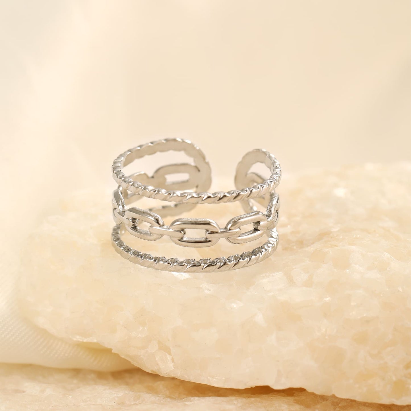 ''3 DRIELAAGS SCHAKEL"' ZILVEREN RING