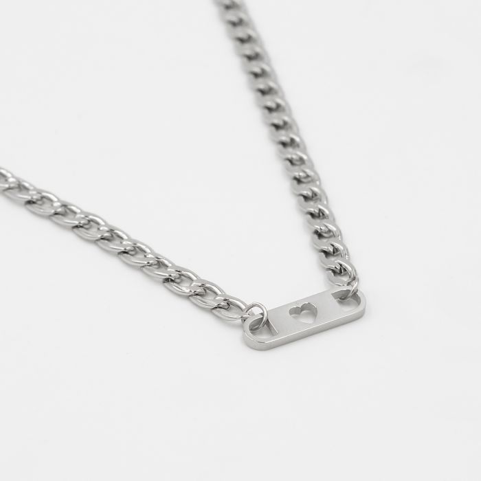 'SCHAKEL PLAATJE HART'' ZILVEREN KETTING