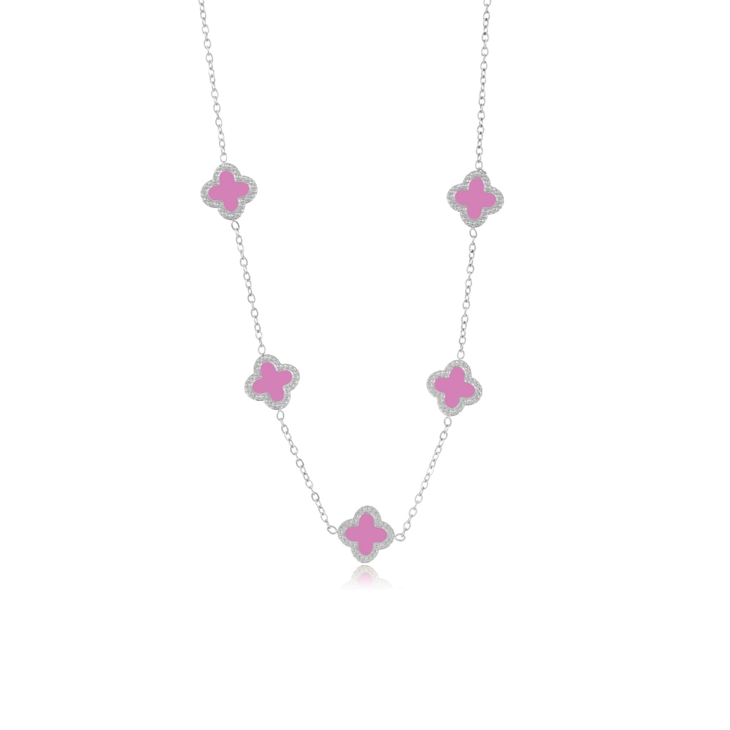 "KLAVER ROZE ZILVER'' ZILVEREN KETTING