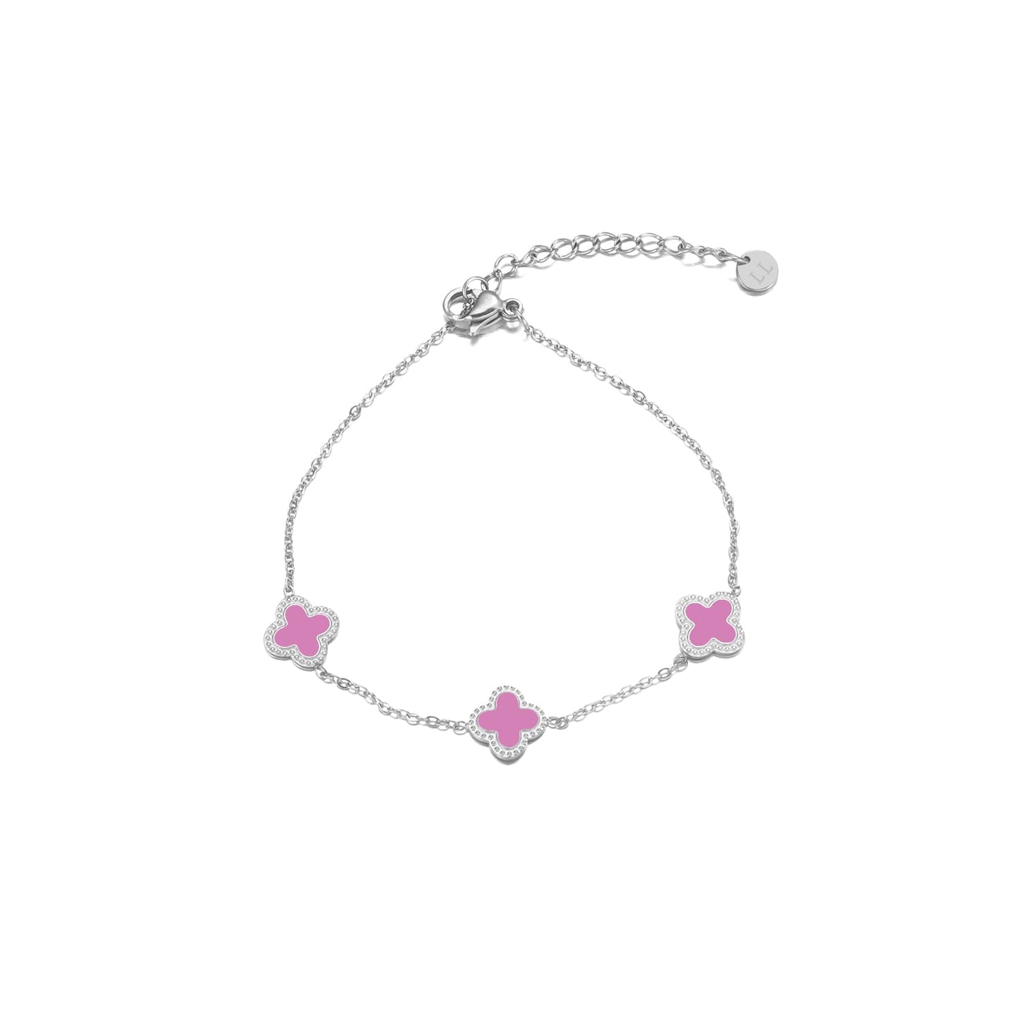 ''KLAVER ROZE" ZILVEREN ARMBAND