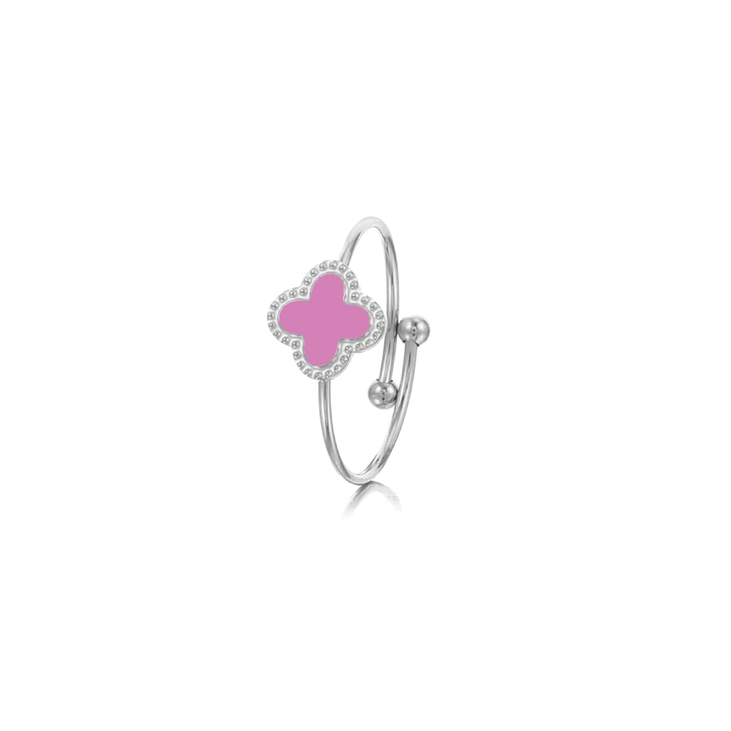 ''KLAVER ROZE" ZILVEREN RING
