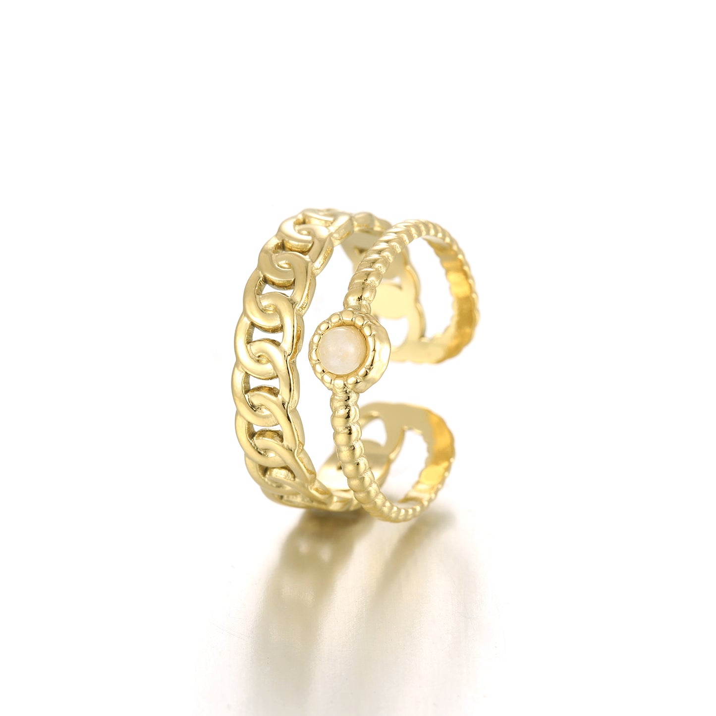 "DUBBELE SCHAKEL WIT" GOUDEN RING"