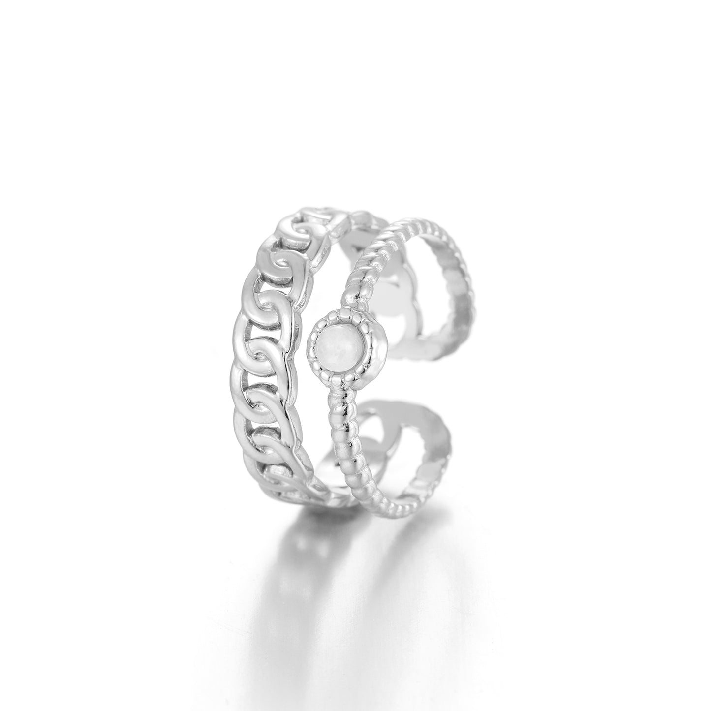 "DUBBELE SCHAKEL WIT" ZILVEREN RING"