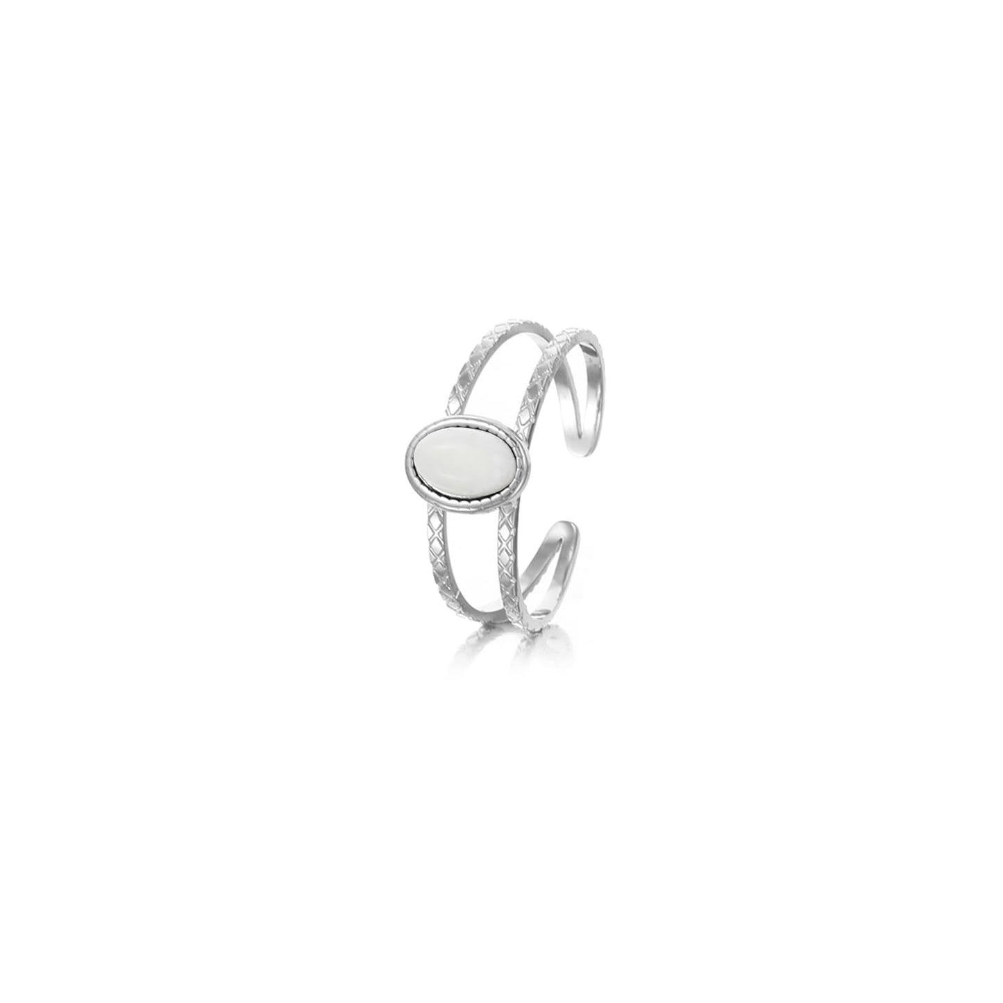 ''WITTE STEEN" ZILVEREN RING