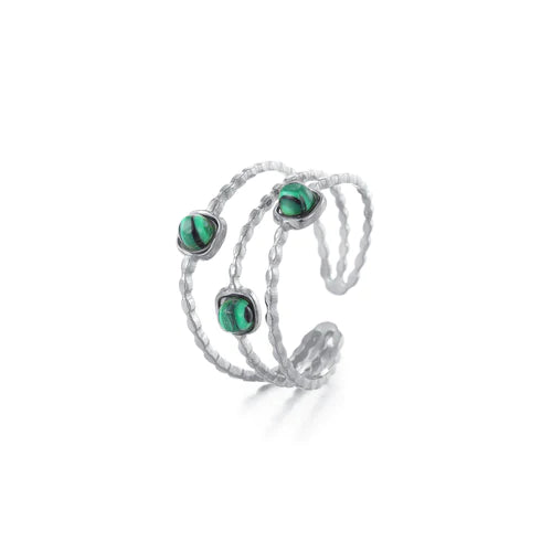 ''THREE GEMS GREEN" ZILVEREN RING