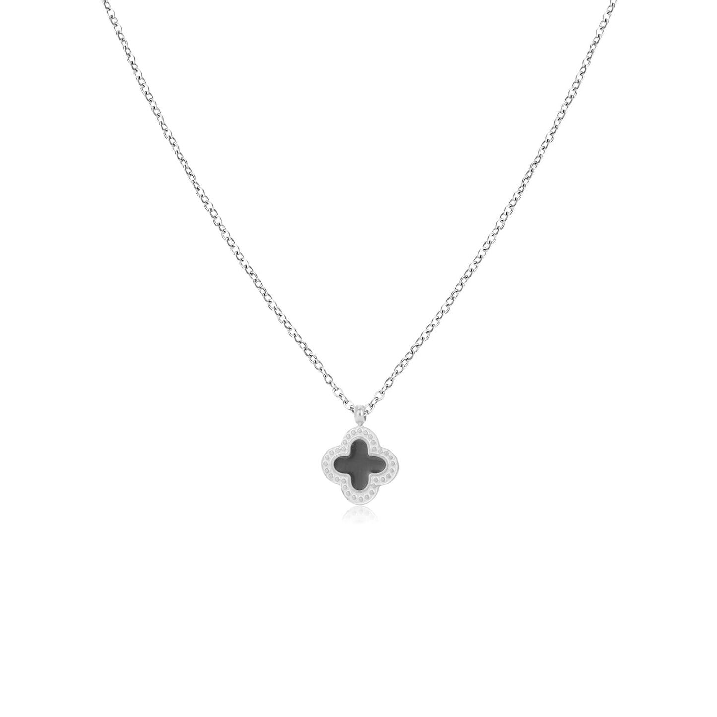 "KLAVER ZWART ZILVER" ZILVEREN KETTING