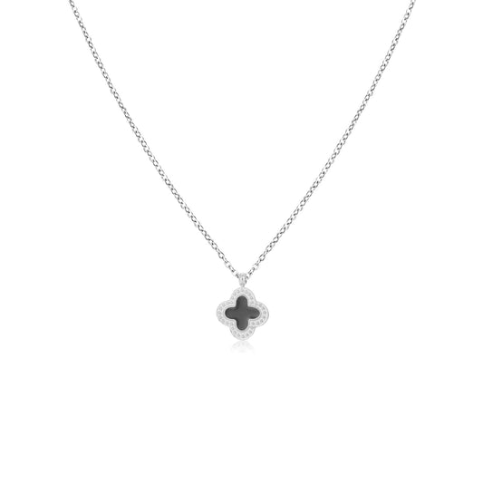 "KLAVER ZWART ZILVER" ZILVEREN KETTING