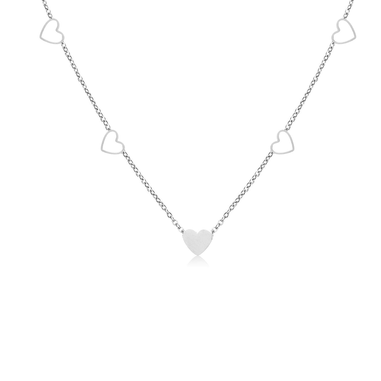 "VIER OPEN HARTJES" ZILVEREN KETTING