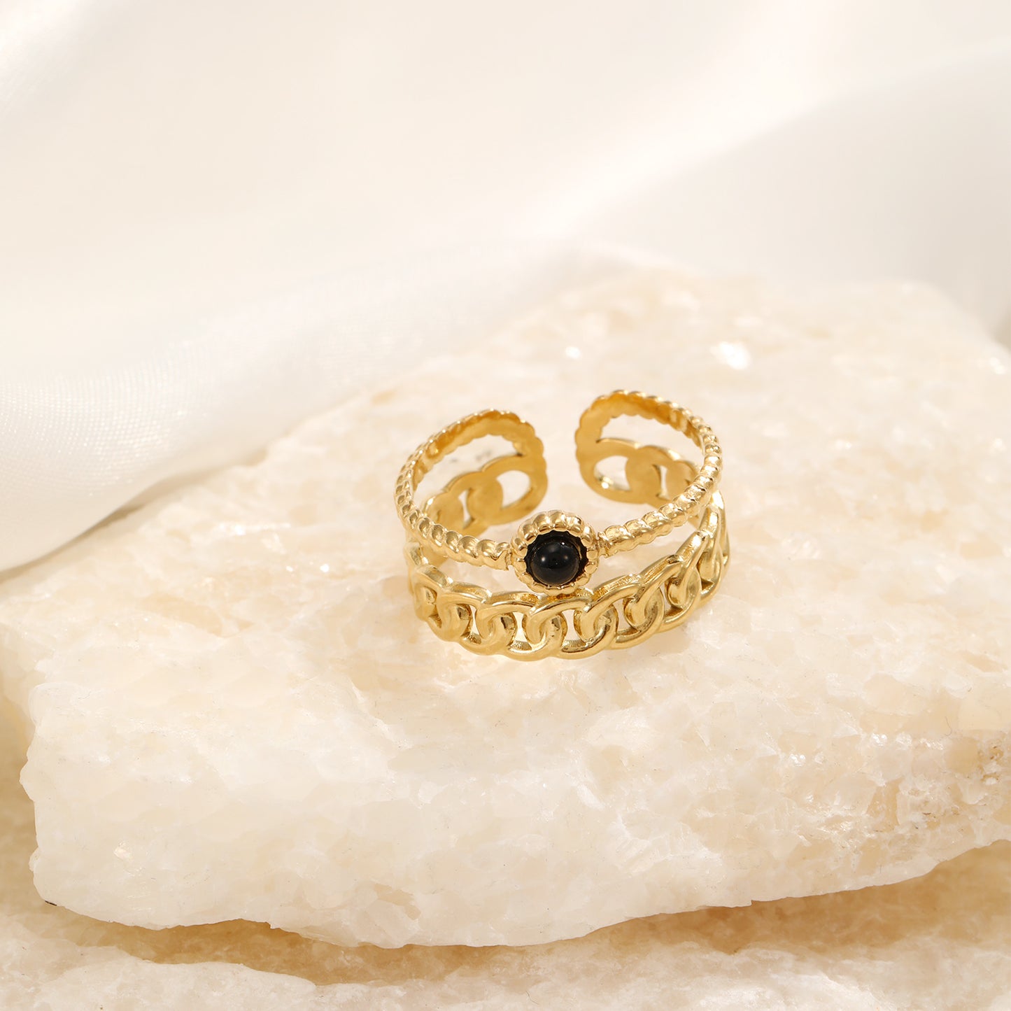 "DUBBELE SCHAKEL ZWART" GOUDEN RING"