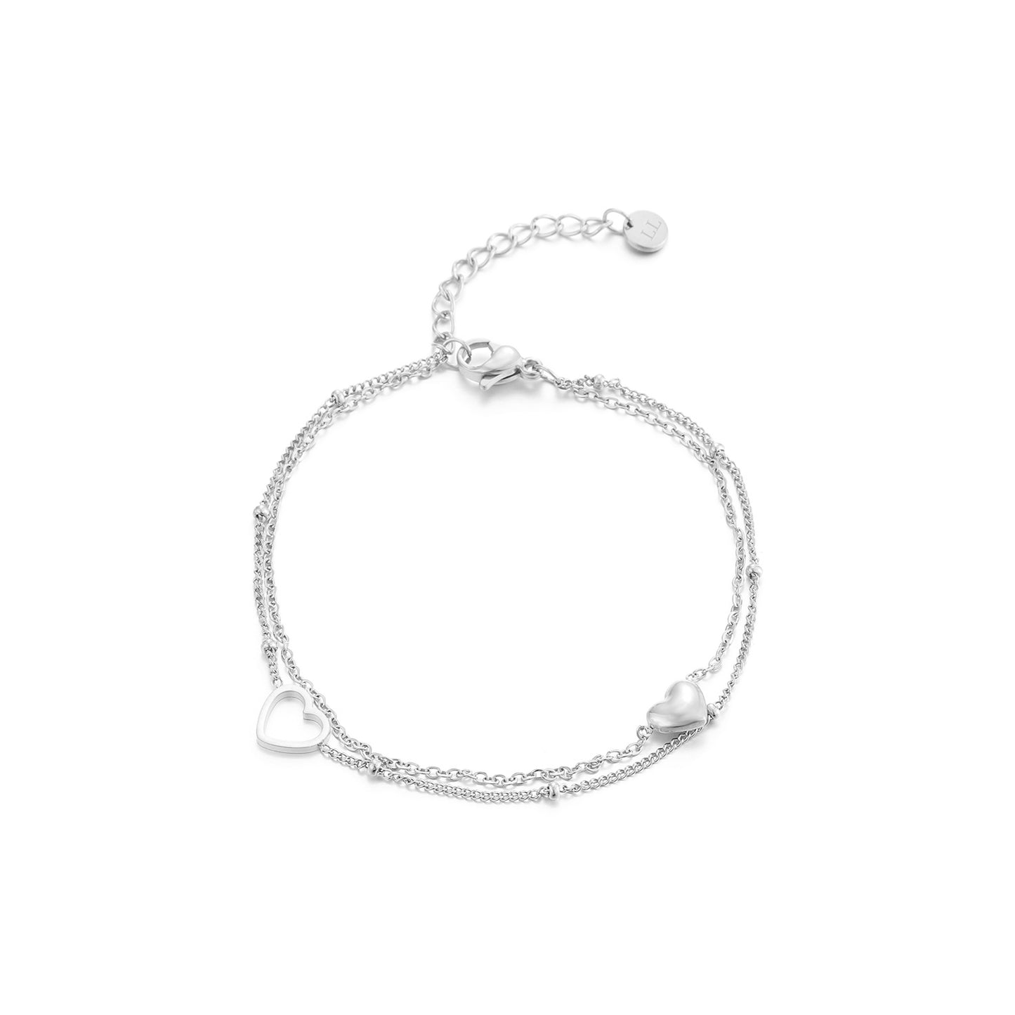 ''TWEE HARTJES'' ZILVEREN ARMBAND