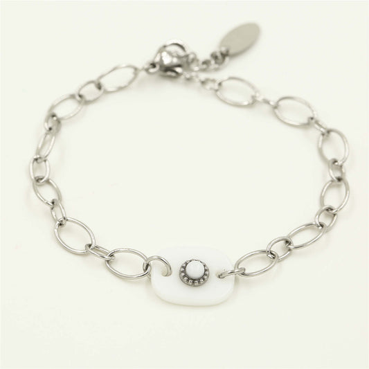 ''STEEN WIT'' ZILVEREN ARMBAND