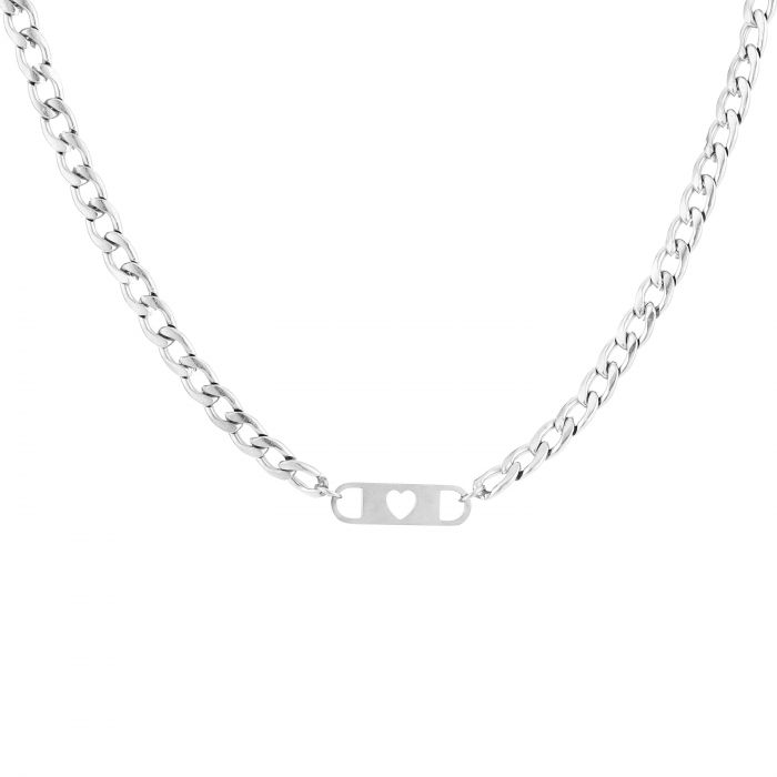 'SCHAKEL PLAATJE HART'' ZILVEREN KETTING