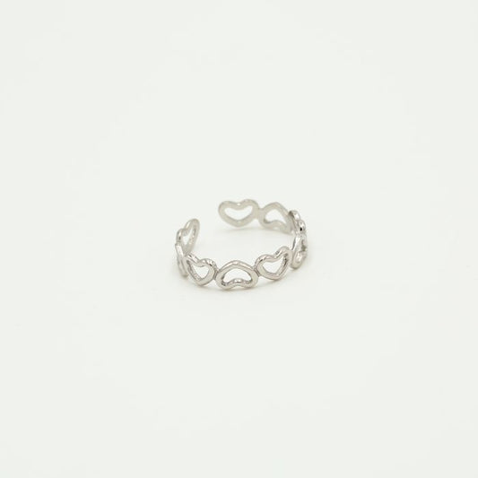 ''OPEN HARTJES" ZILVEREN RING