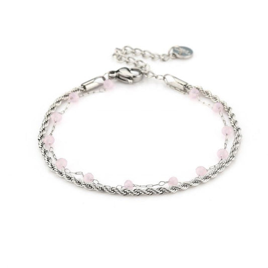 ''DUBBEL ROZE'' ZILVEREN ARMBAND