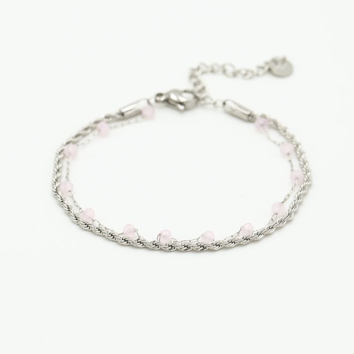 ''DUBBEL ROZE'' ZILVEREN ARMBAND