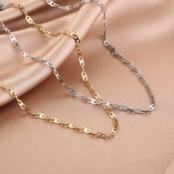 ''PLATTE SCHAKEL'' ZILVEREN KETTING