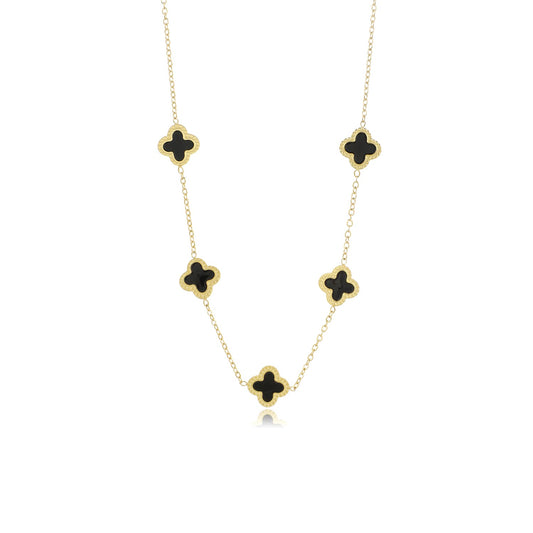 "KLAVER GOUD ZWART'' GOUDEN KETTING