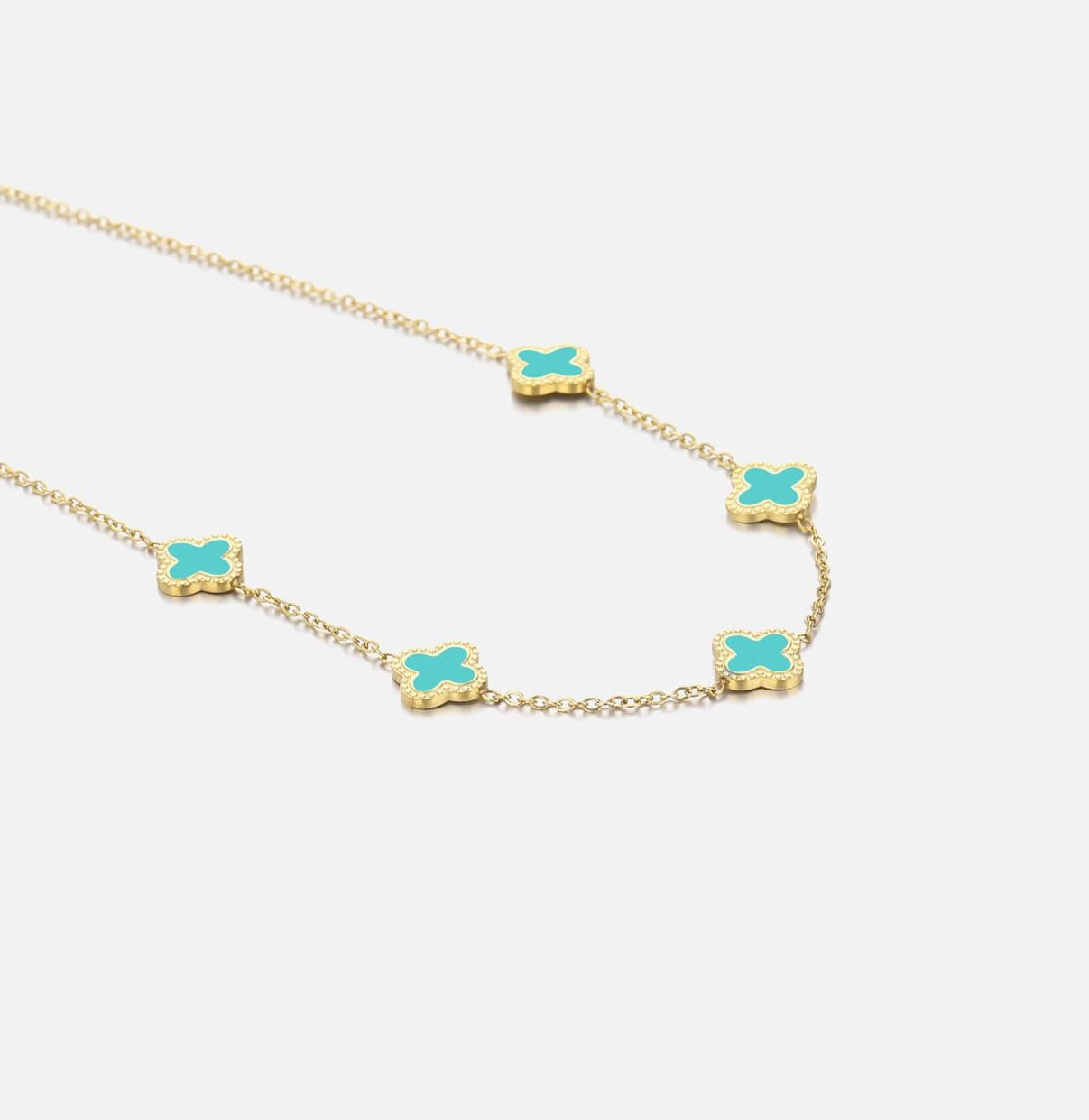 "KLAVER MINT ZWART'' GOUDEN KETTING