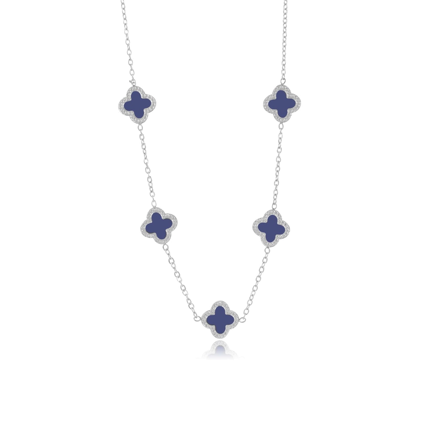"KLAVER BLAUW ZILVER'' ZILVEREN KETTING