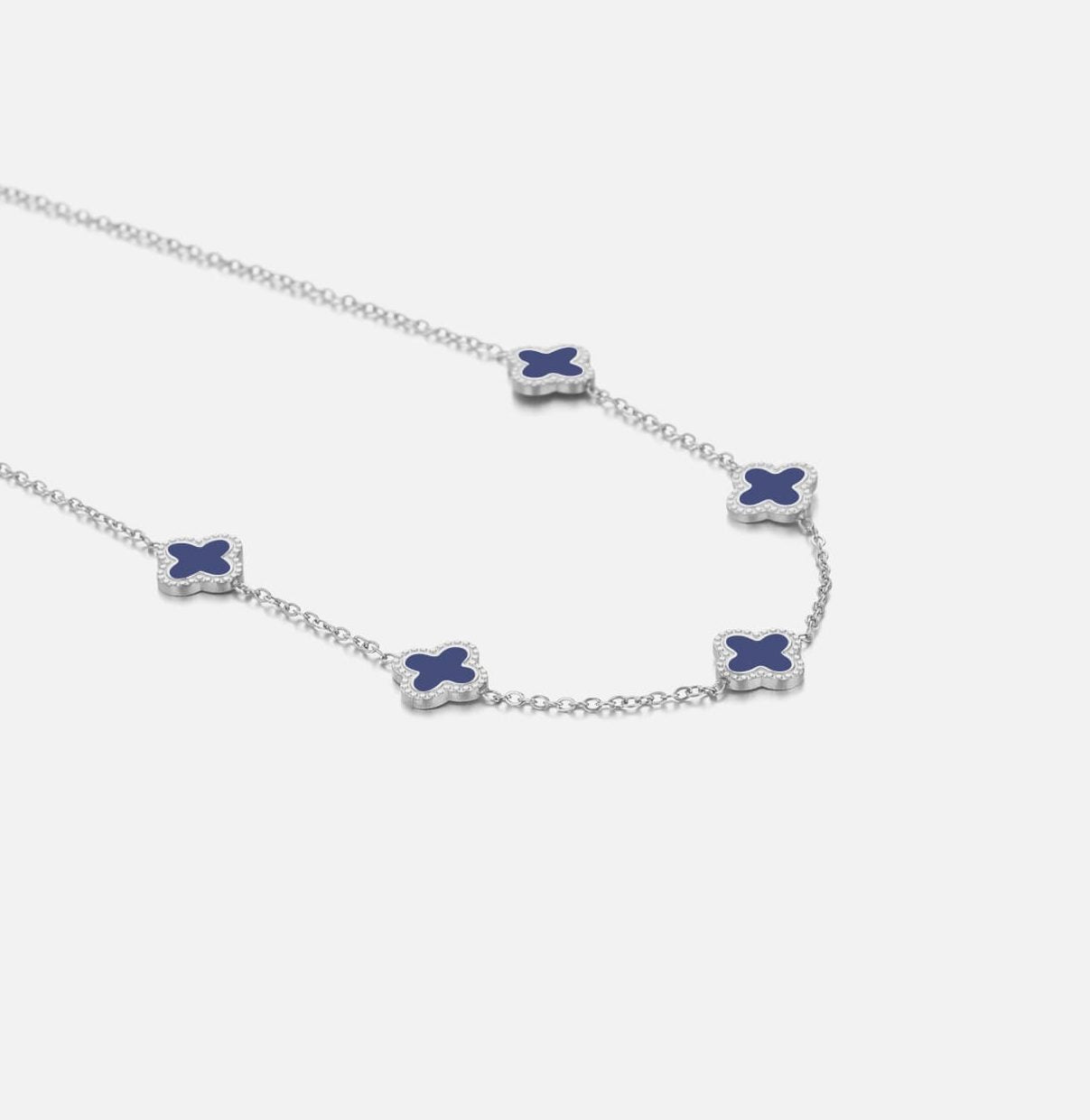"KLAVER BLAUW ZILVER'' ZILVEREN KETTING