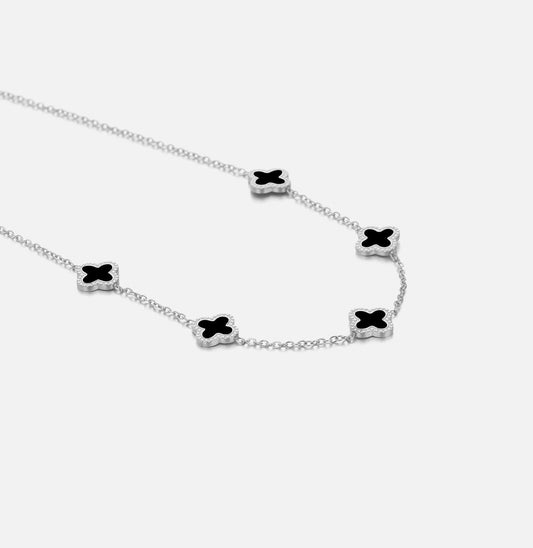 "KLAVER ZWART ZILVER'' ZILVEREN KETTING