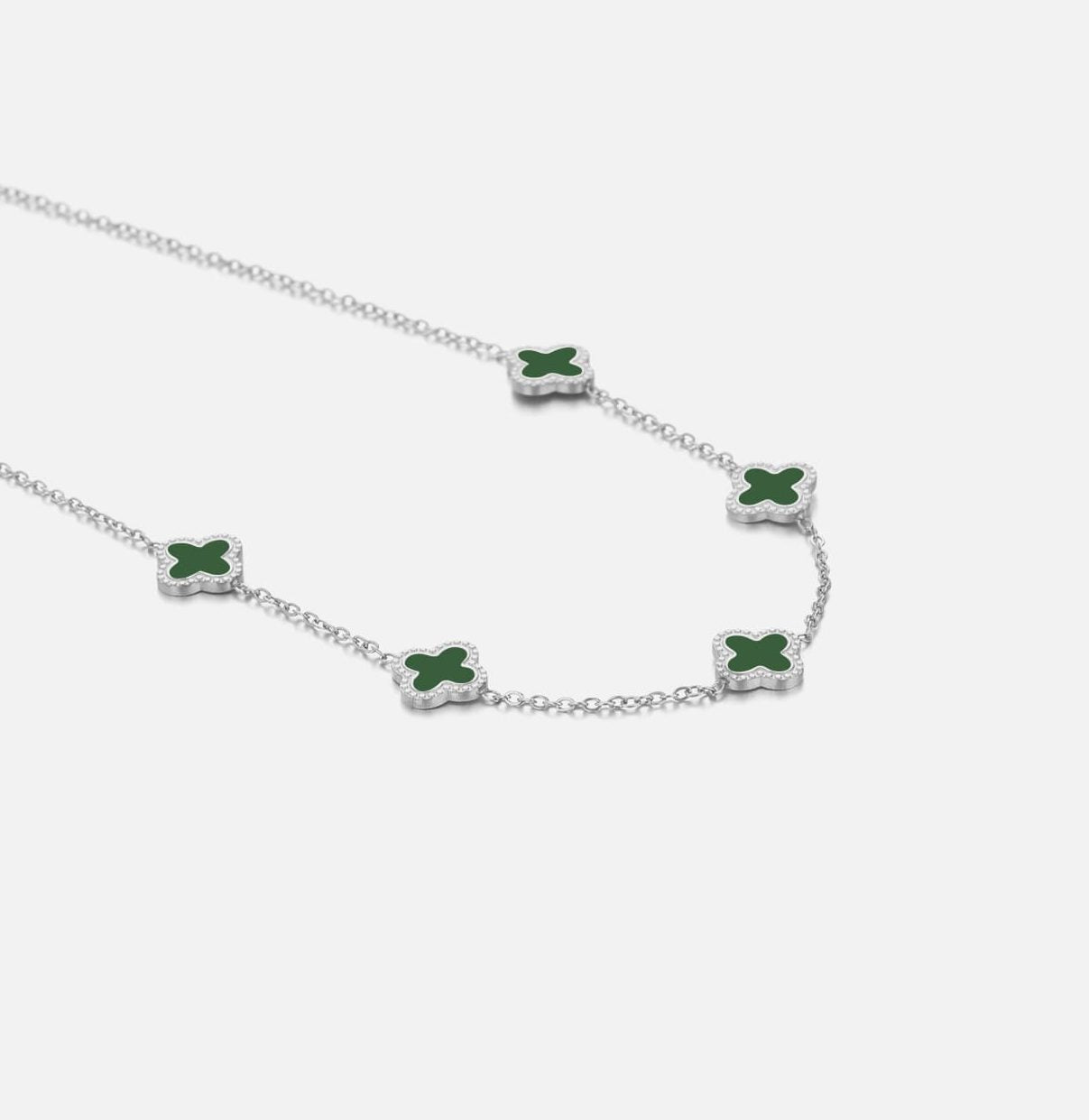 "KLAVER GROEN ZILVER'' ZILVEREN KETTING