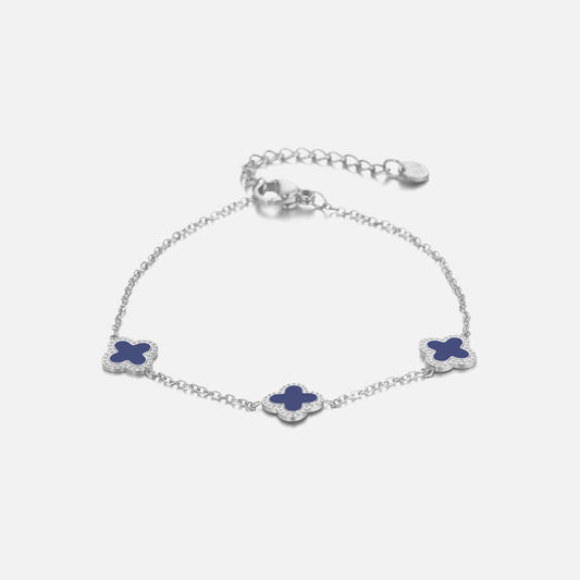 ''KLAVER BLAUW" ZILVEREN ARMBAND