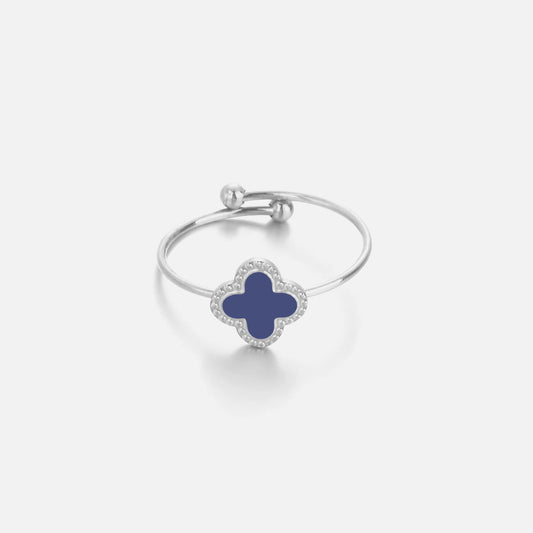 ''KLAVER BLAUW" ZILVEREN RING