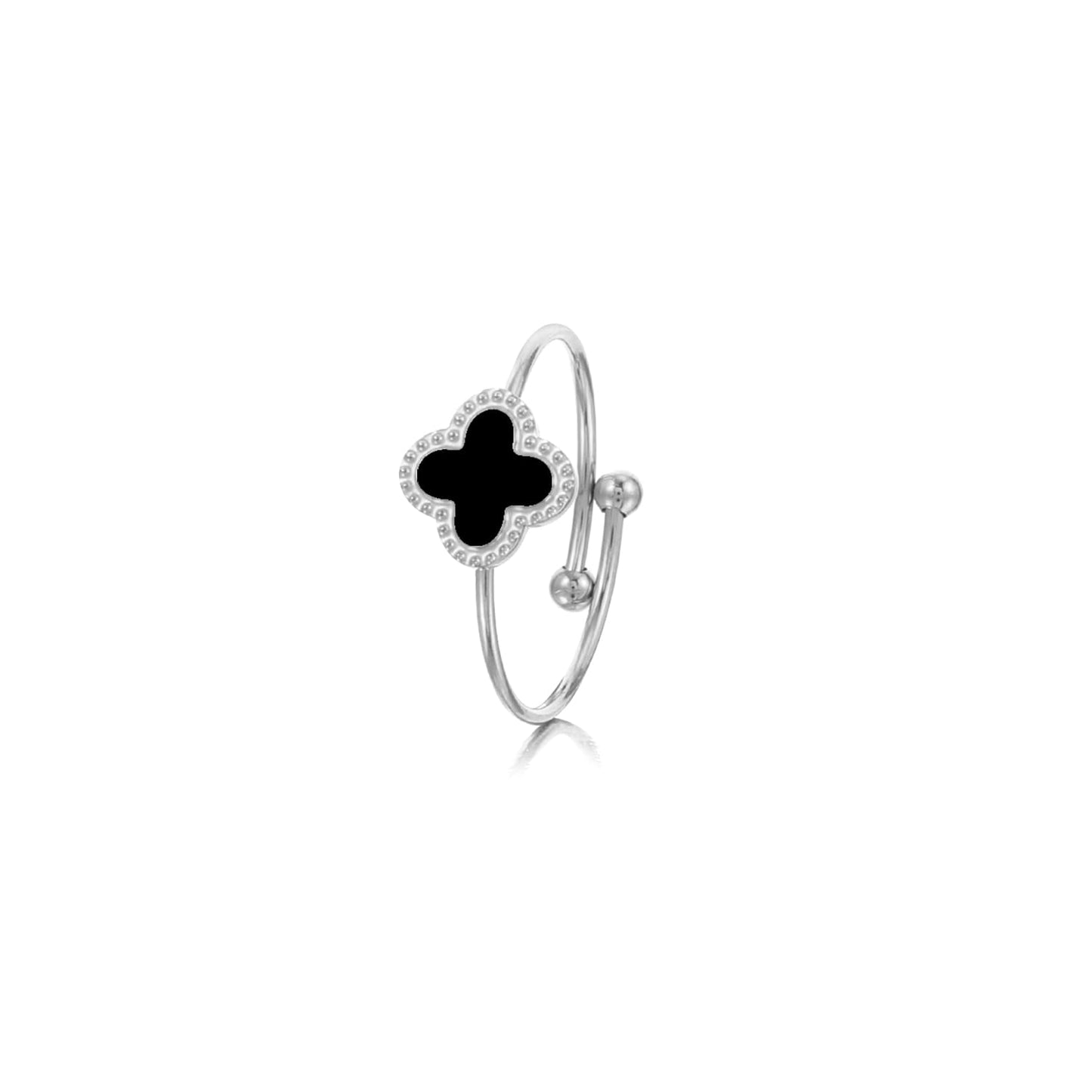 ''KLAVER ZWART" ZILVEREN RING