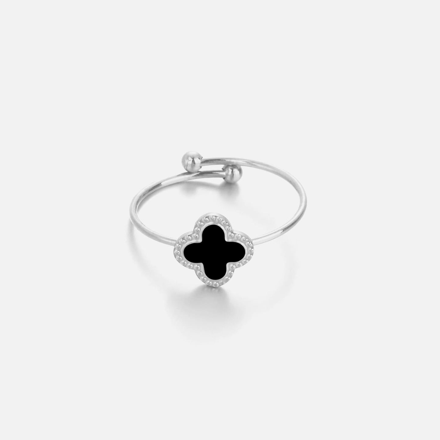 ''KLAVER ZWART" ZILVEREN RING