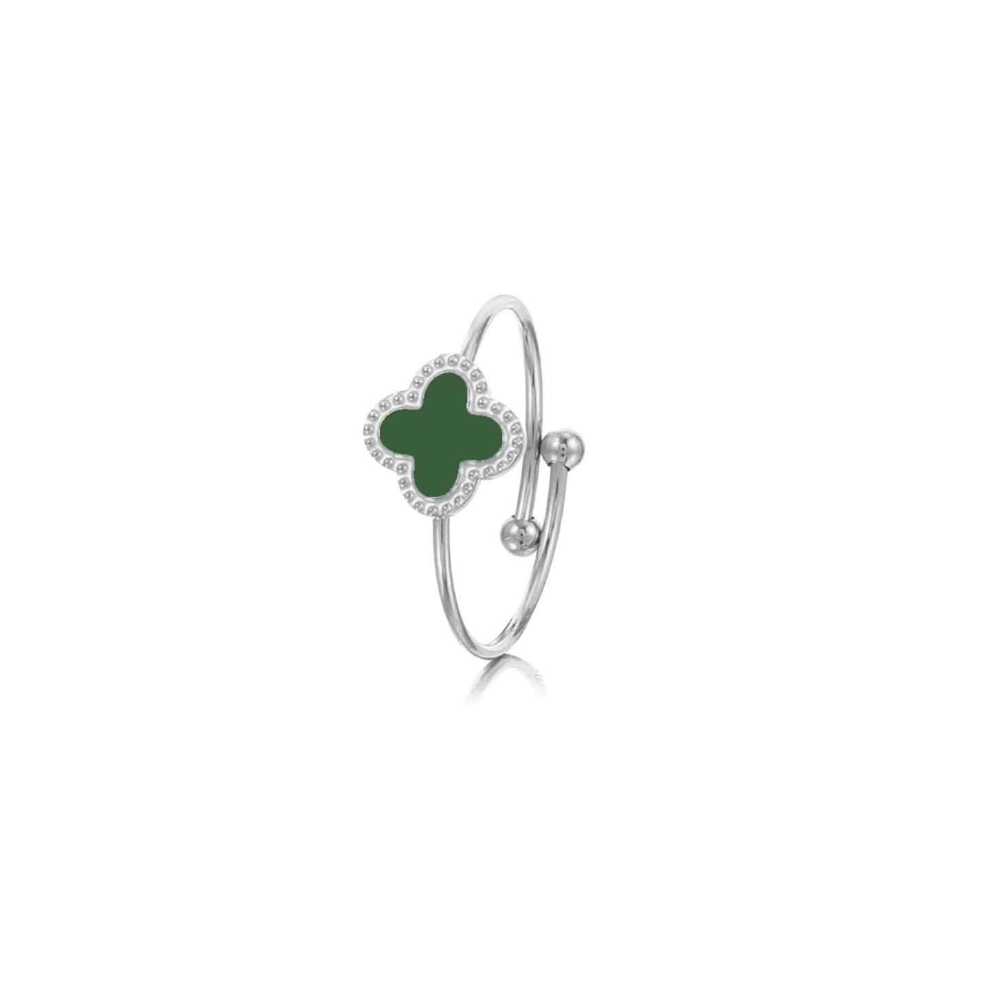 ''KLAVER GROEN" ZILVEREN RING