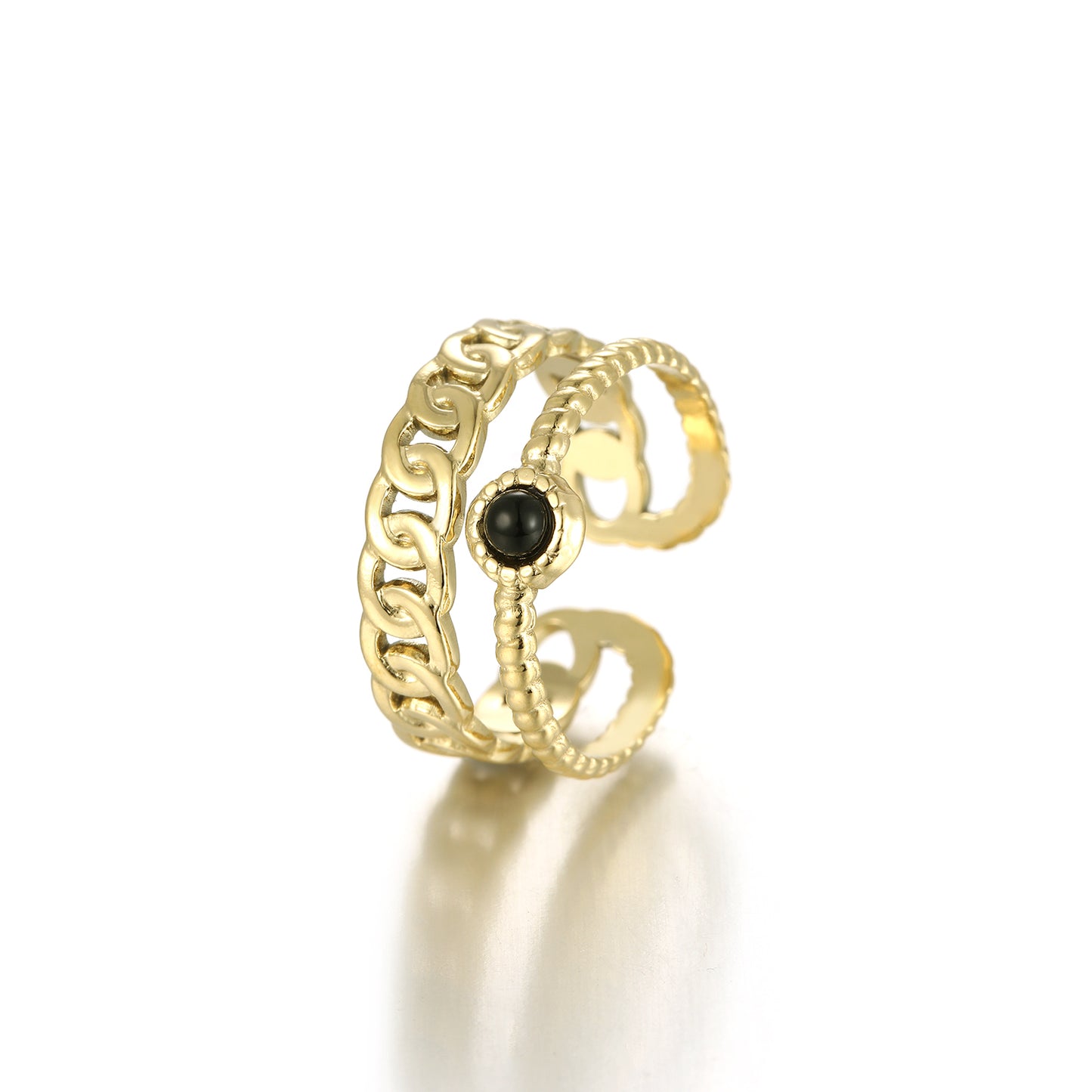 "DUBBELE SCHAKEL ZWART" GOUDEN RING"