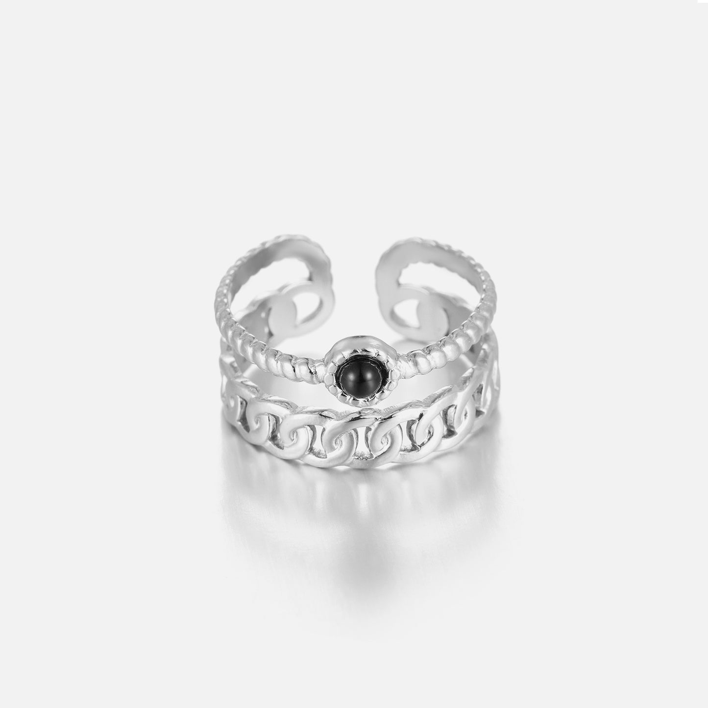 "DUBBELE SCHAKEL ZWART" ZILVEREN RING"