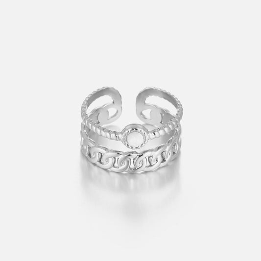 "DUBBELE SCHAKEL WIT" ZILVEREN RING"