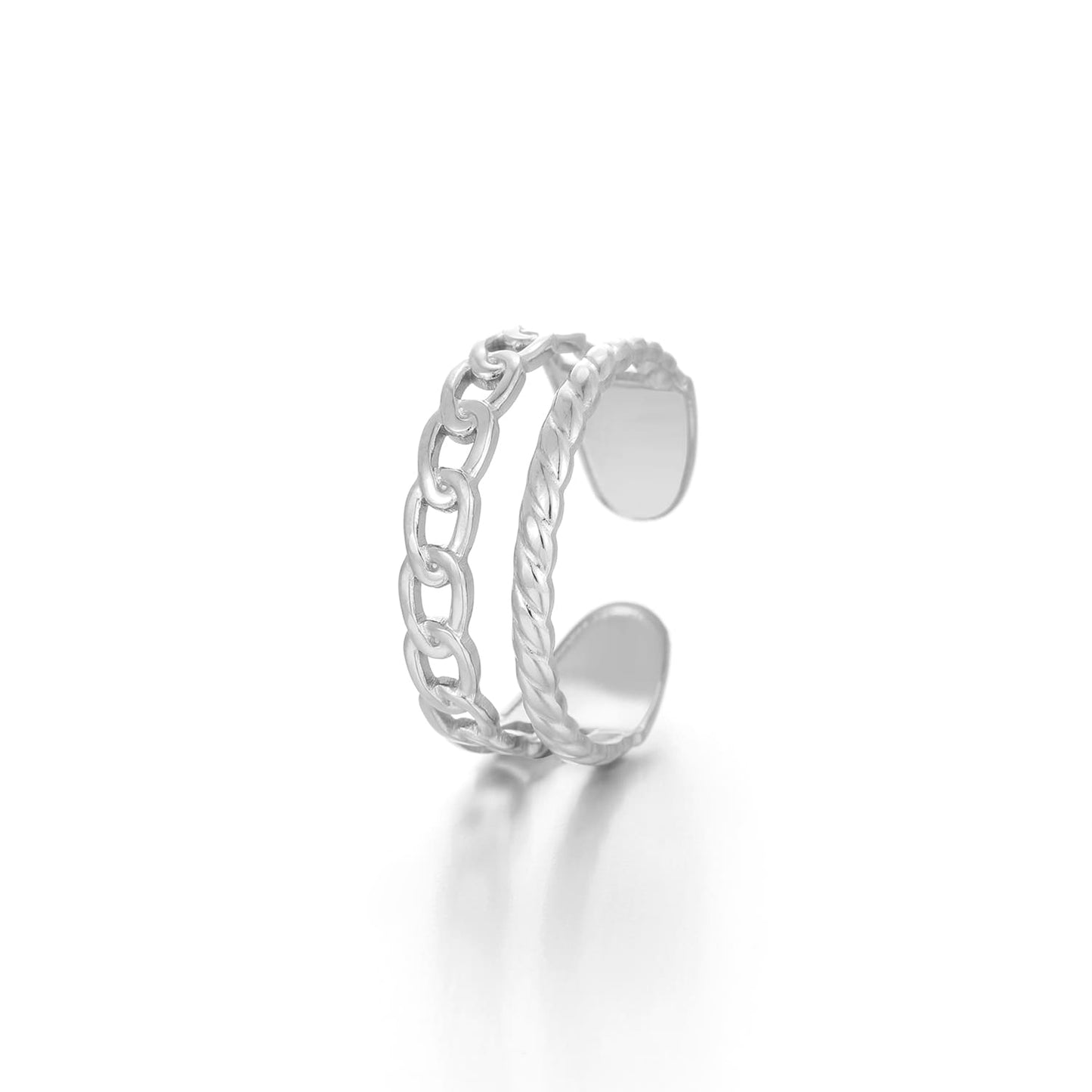 ''DUBBELE SCHAKEL" ZILVEREN RING