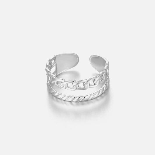 ''DUBBELE SCHAKEL" ZILVEREN RING