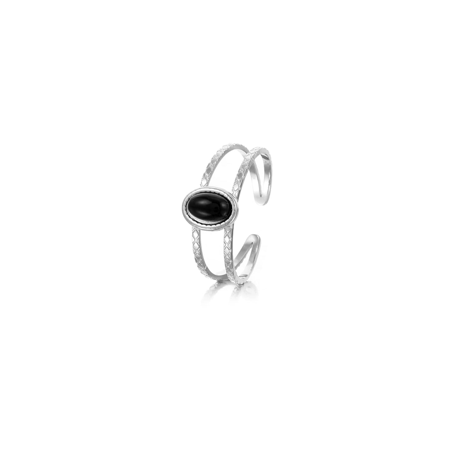 ''ZWARTE STEEN" ZILVEREN RING
