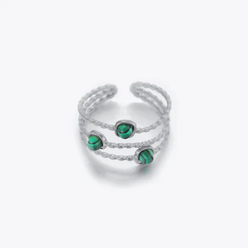 ''THREE GEMS GREEN" ZILVEREN RING