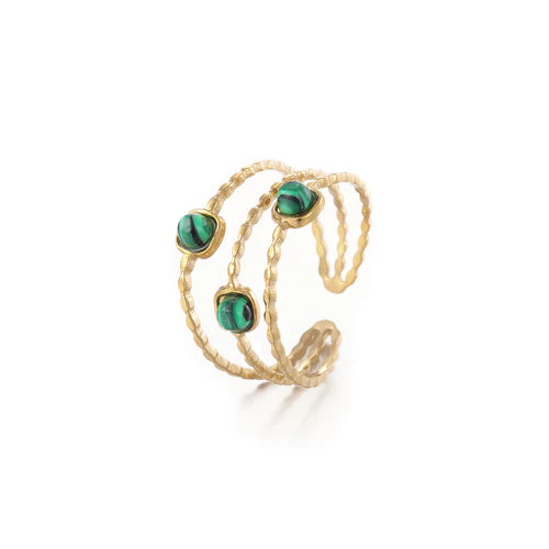 ''THREE GEMS GREEN" GOUDEN RING