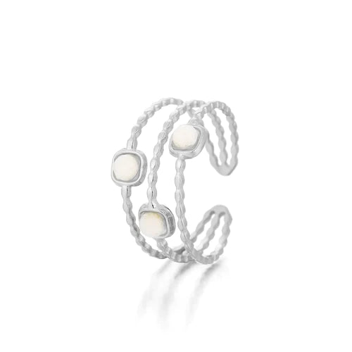 ''THREE GEMS WHITE " ZILVEREN RING